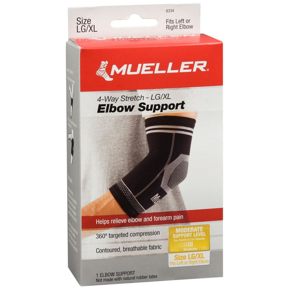 Mueller 4-Way Stretch Elbow Support Moderate Support Black Large/X-Large 6334 - 1 EA