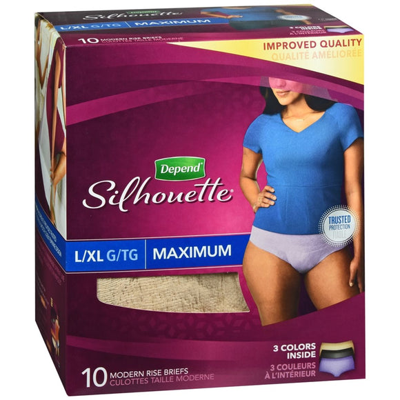 Depend Silhouette for Women Modern Rise Briefs Maximum Absorbency L/XL Assorted Colors - 10 EA