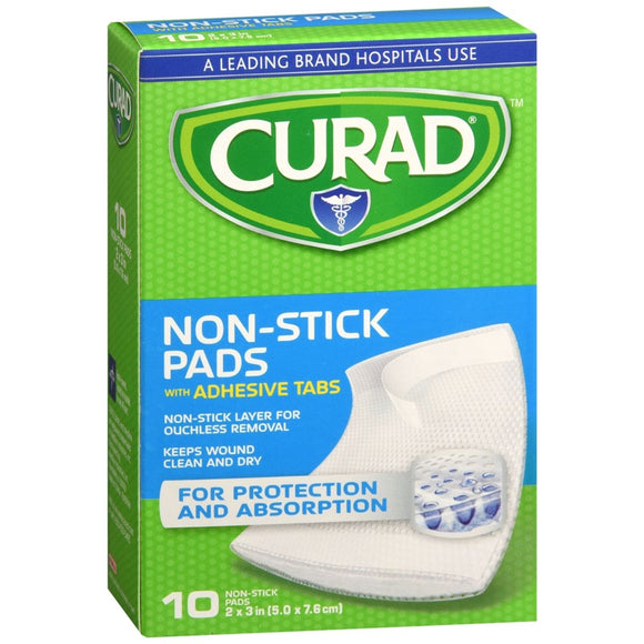 Curad Non-Stick Pads with Adhesive Tabs 2 Inches x 3 Inches - 10 EA
