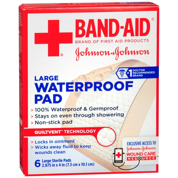 BAND-AID Waterproof Pads Large 2.875 in x 4 in - 6 EA