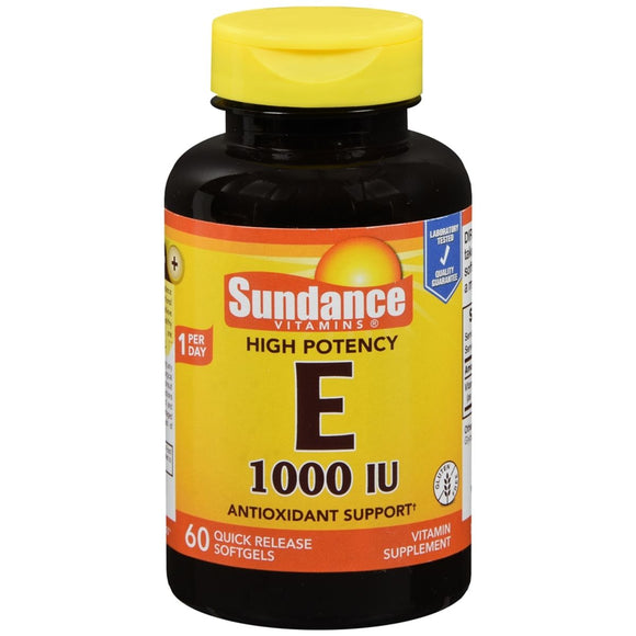 Sundance Vitamins High Potency E 1000 IU Vitamin Supplement Quick Release Softgels 60 CP