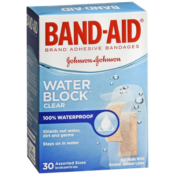 BAND-AID Water Block Clear Adhesive Bandages Assorted Sizes - 30 EA