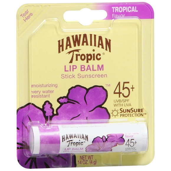 Hawaiian Tropic Lip Balm Stick Sunscreen SPF 45+ Tropical Flavor - 0.14 OZ