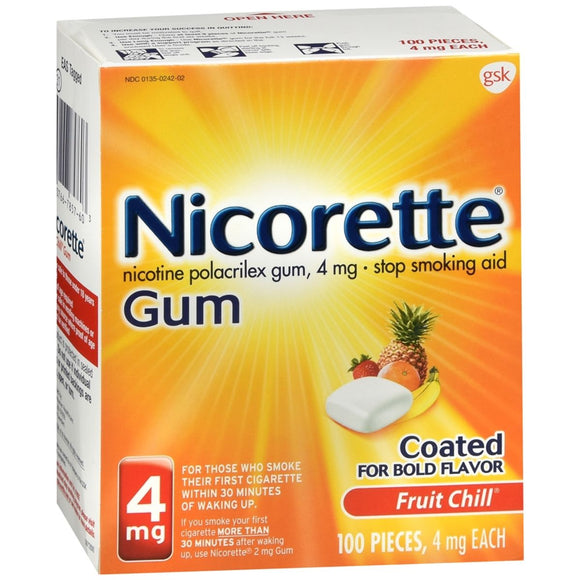 Nicorette Stop Smoking Aid Gum 4 mg Fruit Chill - 100 EA
