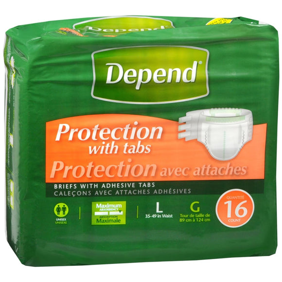 Depend Briefs with Adhesive Tabs L - 16 EA