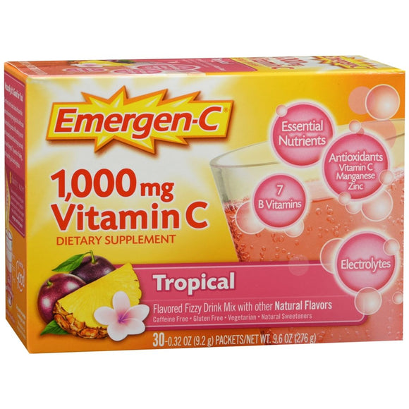 Emergen-C Vitamin C Dietary Supplement 1000 mg Fizzy Drink Mix Packets Tropical - 30 EA