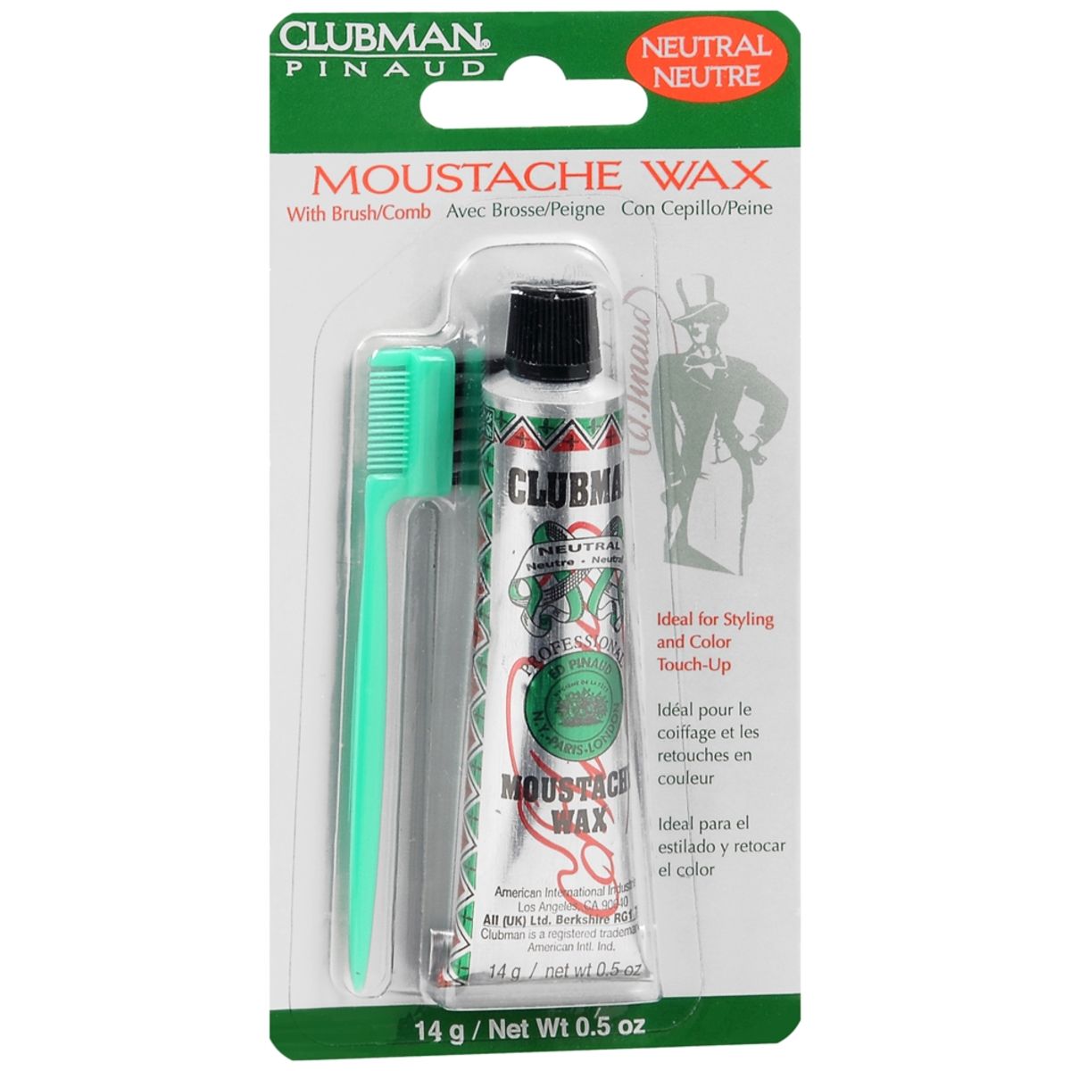 Clubman Pinaud Moustache Wax Neutral 0.5 OZ Doptop