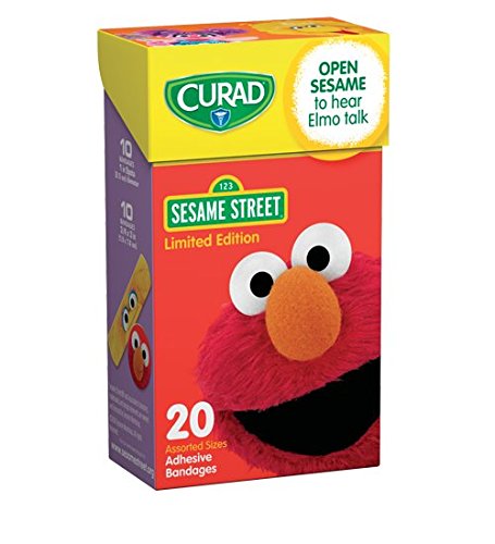 Curad Sesame Street Adhesive Bandages **Open Sesame to Hear Elmo Talk!** Box of 20 Assorted Size Bandages