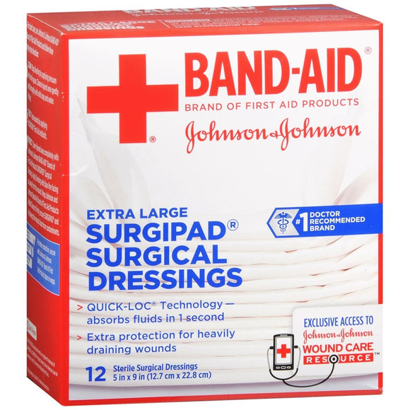 BAND-AID Surgipad Surgical Dressings Extra Large 5 in x 9 in - 12 EA
