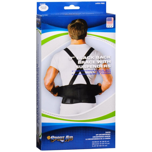 Sport Aid 9 in Black Back Brace with Suspenders MD/LG 1 EA