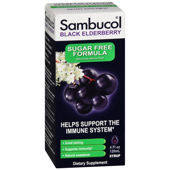 Sambucol Black Elderberry Immune System Support Dietary Supplement Syrup Sugar Free Formula - 4 OZ
