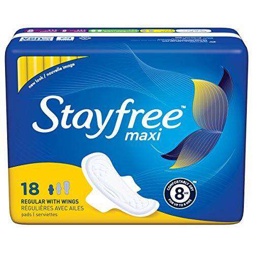 Stayfree Regular Maxi Pads with Wings, 18 ct