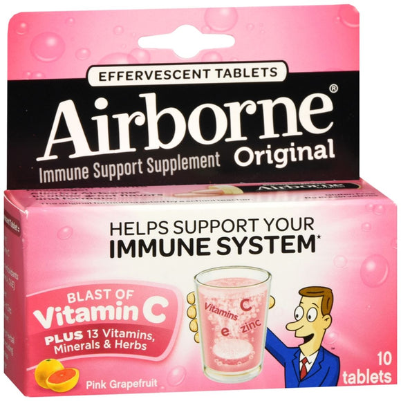 Airborne Original Immune Support Supplement Effervescent Tablets Pink Grapefruit - 10 TB