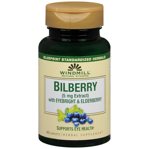 Windmill Natural Vitamins Bilberry 5mg Herbal Supplement Caplets - 60 CP