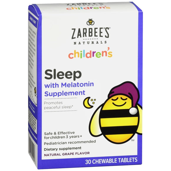 Zarbee's Naturals Children's Sleep with Melatonin Supplement Chewable Tablets Natural Grape Flavor - 30 TB