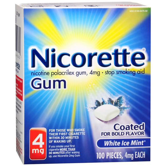 Nicorette Stop Smoking Aid Gum 4 mg White Ice Mint - 100 EA