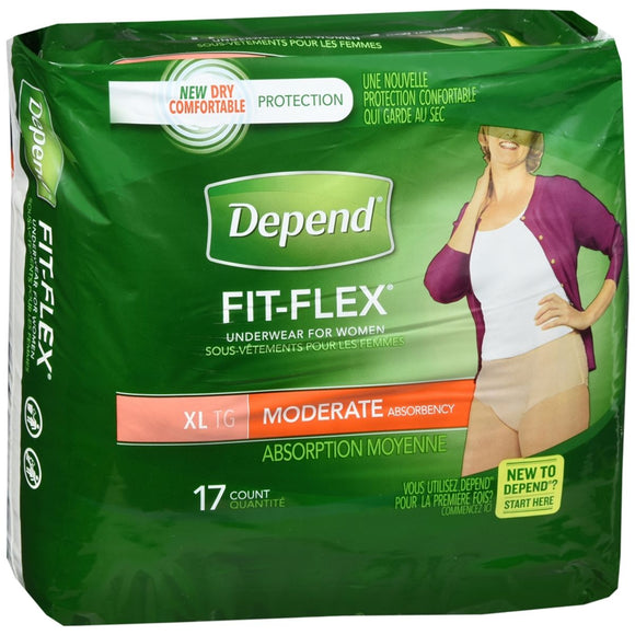 Depend Fit-Flex Underwear for Women Moderate Absorbency Size XL - 17 EA