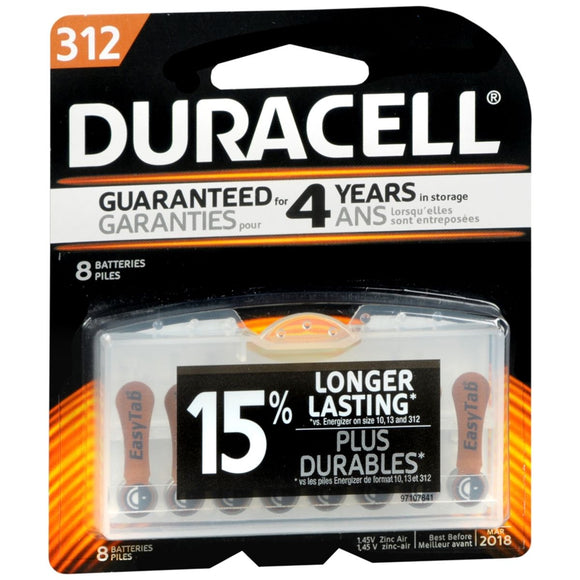 Duracell Easy Tab Hearing Aid Batteries Size 312 - 8 EA