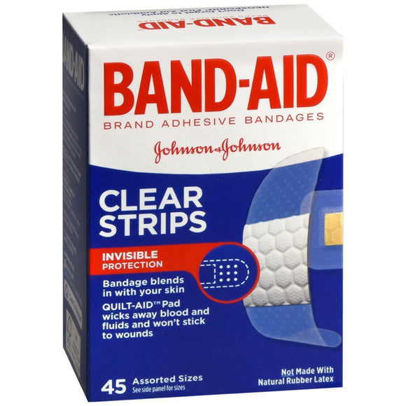 BAND-AID Clear Strips Adhesive Bandages Assorted Sizes - 45 EA