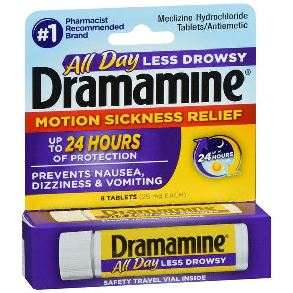 Dramamine Motion Sickness Relief Tablets All Day Less Drowsy - 8 TB