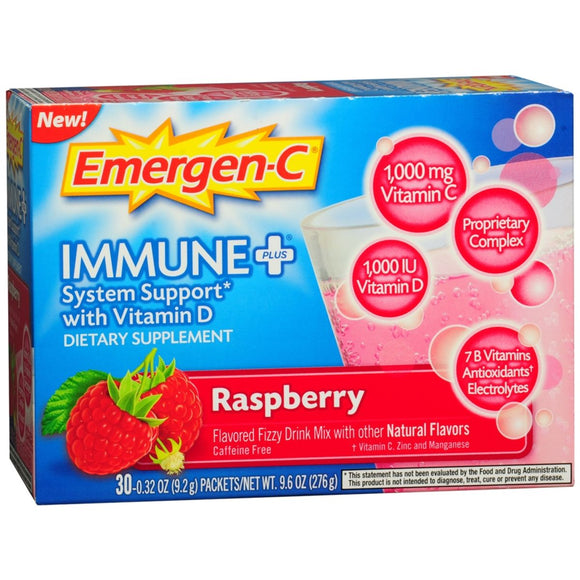 Emergen-C Immune+ System Support Dietary Supplement Powder 30 Pack Raspberry - 30 EA
