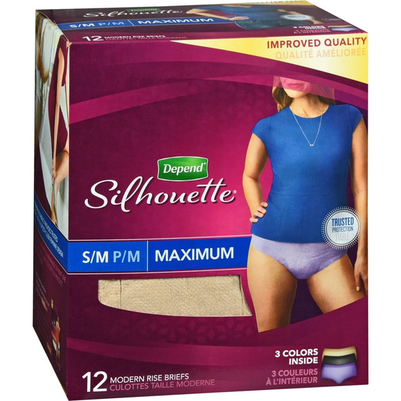 Depend Silhouette for Women Modern Rise Briefs Maximum Absorbency S/M Assorted Colors - 12 EA