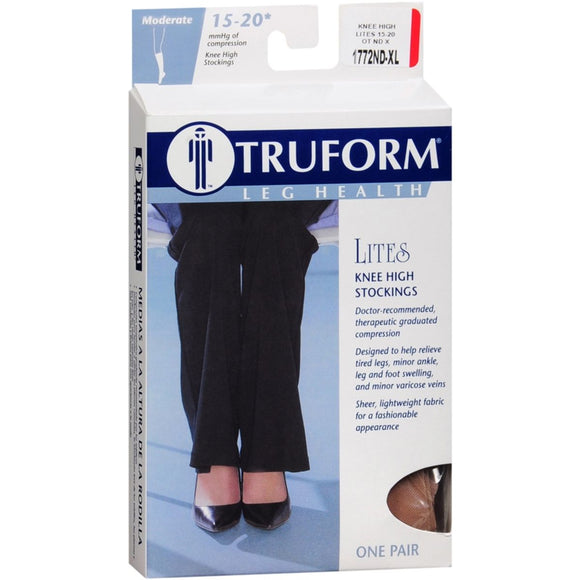 TRUFORM Leg Health Lites Knee High Moderate Compression Stockings For Women X-Large 1722ND-XL - 1 PR