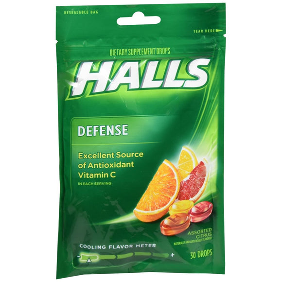 Halls Defense Vitamin C Dietary Supplement Drops Assorted Citrus - 30 EA