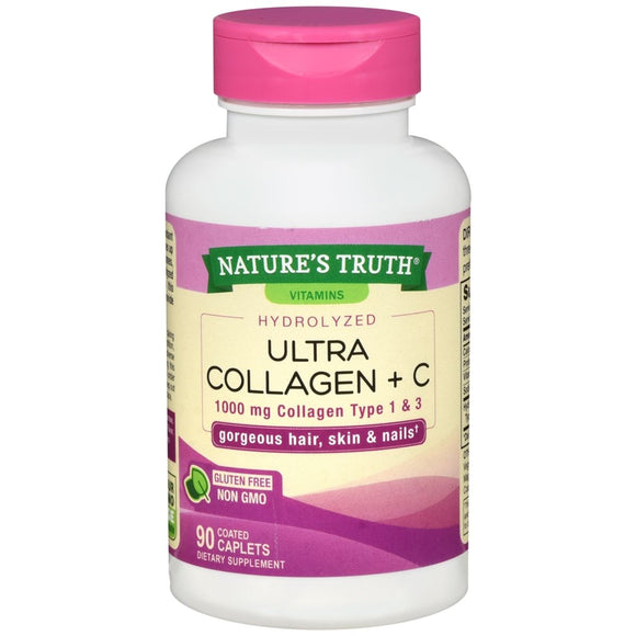 Nature's Truth Vitamins Hydrolyzed Ultra Collagen + C 1000 mg Type I & III Coated Caplets - 90 CP