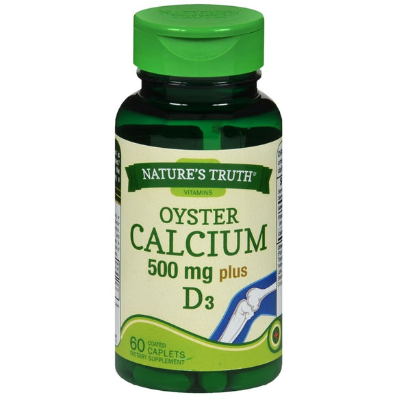 Nature's Truth Oyster Calcium 500 mg Plus D3 Dietary Supplement Coated Caplets - 60 TB