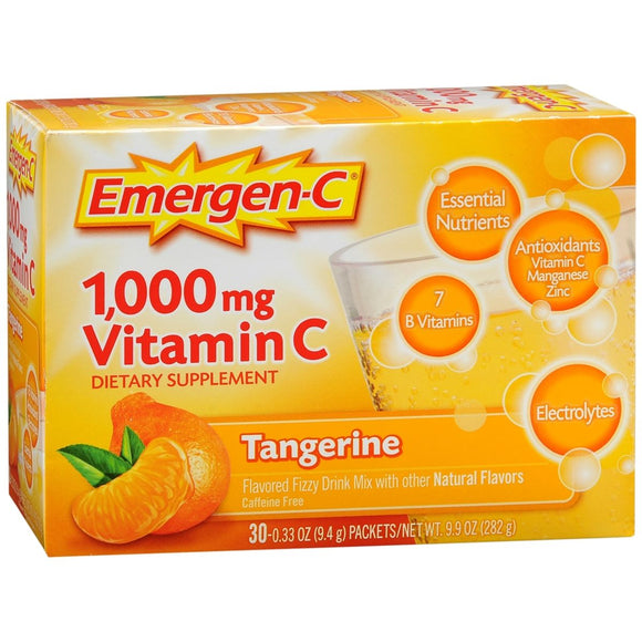 Emergen-C Vitamin C Fizzy Drink Mix 1000 mg Packets Tangerine - 30 EA