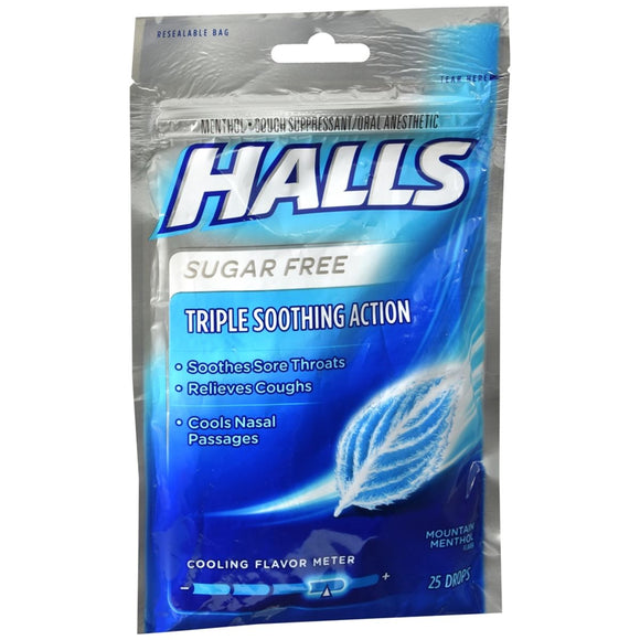 Halls Menthol Drops Sugar Free Mountain Menthol Flavor - 25 EA