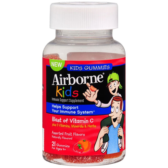 Airborne Kids Immune Support Dietary Supplement Gummies Assorted Fruit Flavors - 21 EA