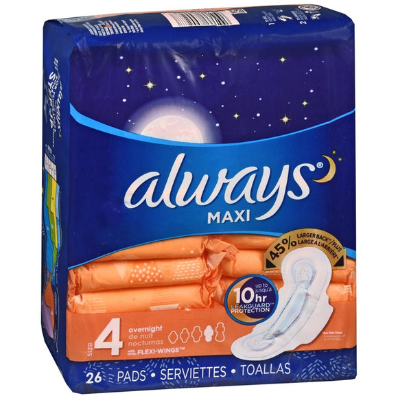 Always Maxi Pads With Flexi-Wings Overnight Size 4 - 26 EA