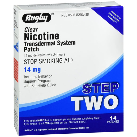 Rugby Nicotine Transdermal System Patches Step Two 14 mg Clear - 14 EA