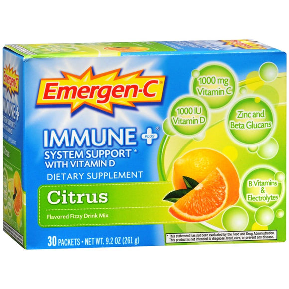 Emergen-C Immune+ System Support Fizzy Drink Mix Dietary Supplement 30 Pack Citrus - 30 EA