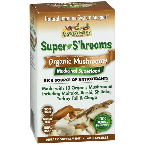 Country Farms Super S'hrooms Dietary Supplement Capsules - 60 CP