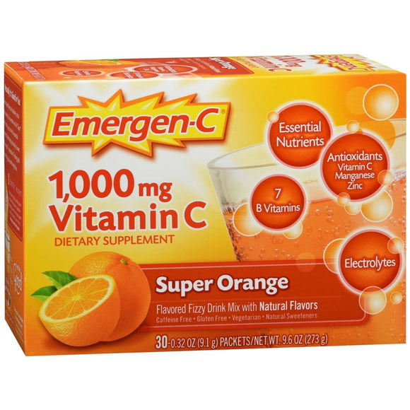 Emergen-C Vitamin C Dietary Supplement 1000 mg Fizzy Drink Mix Packets Super Orange - 30 EA
