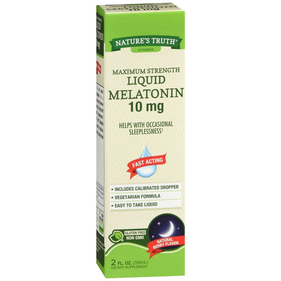 Nature's Truth Maximum Strength Melatonin 10 mg Dietary Supplement Liquid Natural Berry Flavor 2 oz