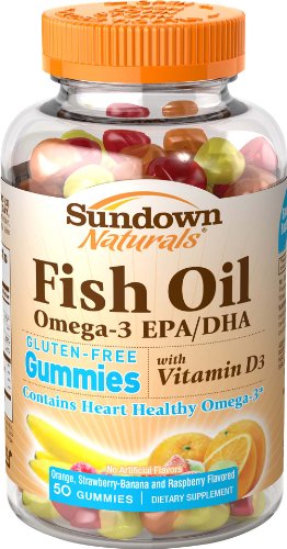 Sundown Naturals Fish Oil Omega-3 EPA/DHA Gummies with Vitamin D3 Assorted Flavors 50 EA - Buy Packs and Save (Pack of 7)