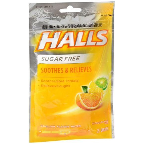 Halls Sugar Free Menthol Cough Suppressant/Oral Anesthetic Drops Citrus Blend - 25 EA