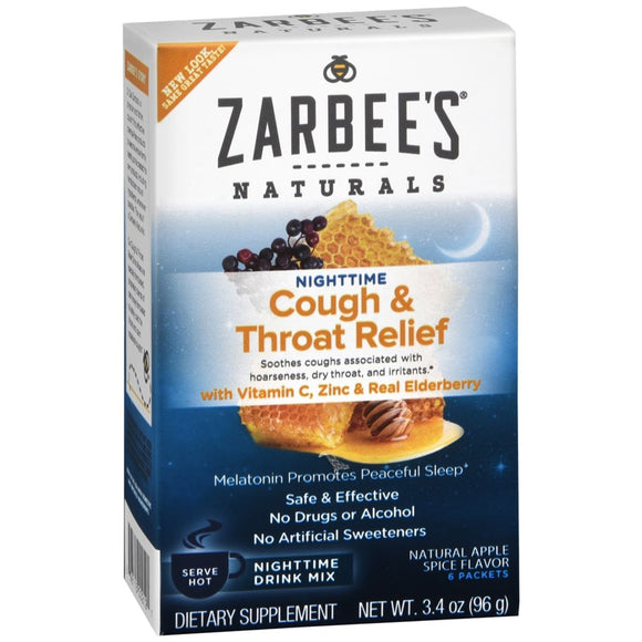 Zarbee's Naturals Nighttime Cough & Throat Relief Drink Mix Packets Natural Apple Spice Flavor - 6 EA