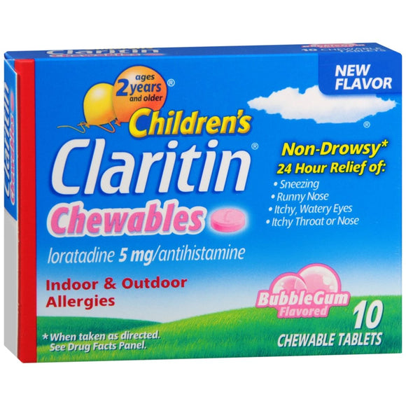 CLARITIN Children's 24 Hour Allergy Chewable Tablets Bubble Gum Flavored - 10 TB