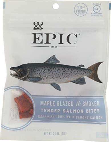 Epic Jerky Bites, 100% Wild Caught, Maple Glazed & Smoked, Alaskan Salmon, Coconut Oil 2.5 oz. Pouch