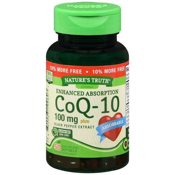 Nature's Truth Enhanced Absorption CoQ-10 100 mg plus Black Pepper Extract Quick Release Softgels - 50 CP