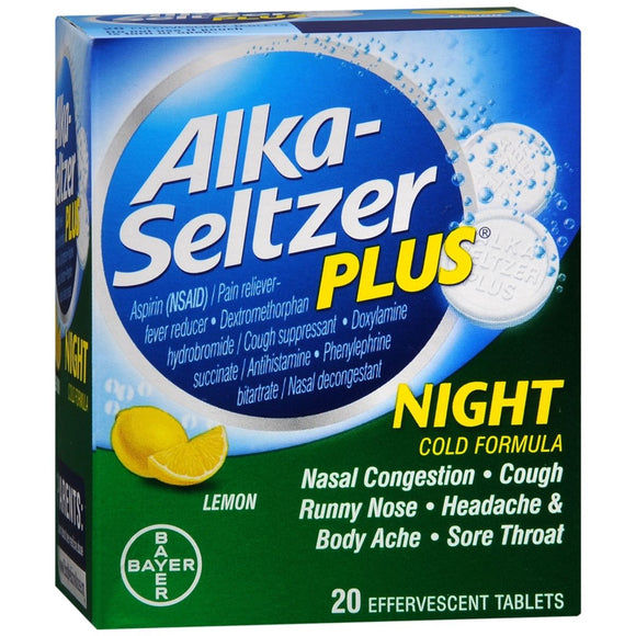 Alka-Seltzer Plus Night Cold Formula Effervescent Tablets Lemon - 20 TB