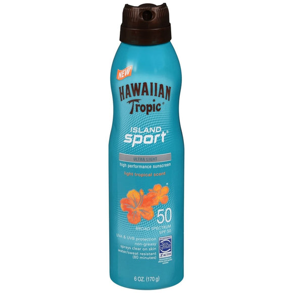 Hawaiian Tropic Island Sport Ultra Light High Performance Sunscreen Spray SPF 50 Light Tropical Scent - 6 OZ