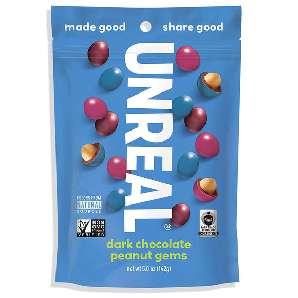 UNREAL Dark Chocolate Peanut Gems | Non-GMO, Vegan, Less Sugar (1)