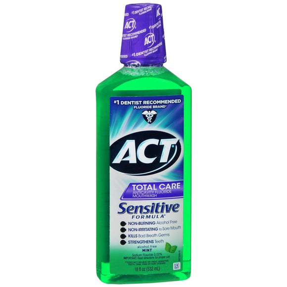 ACT Total Care Anticavity Fluoride Mouthwash Sensitive Formula Mint - 18 OZ