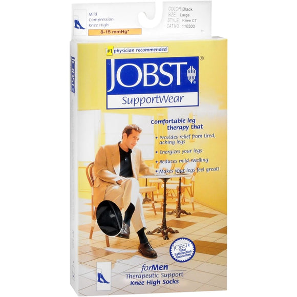 JOBST SupportWear Socks For Men Knee High 8-15 mmHg Black Medium - 1 PR